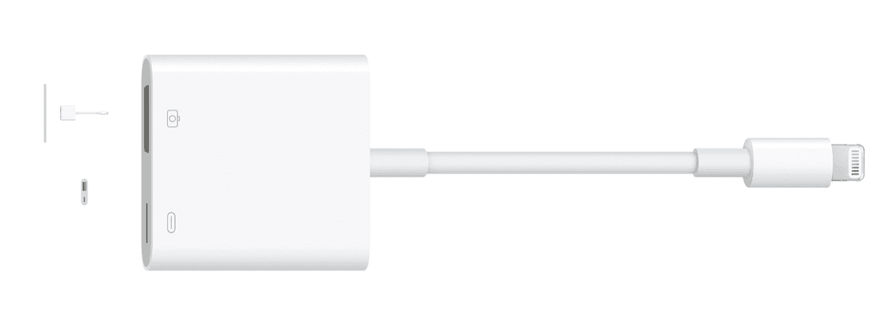 Image shows an Apple Lightning to Camera adapter.