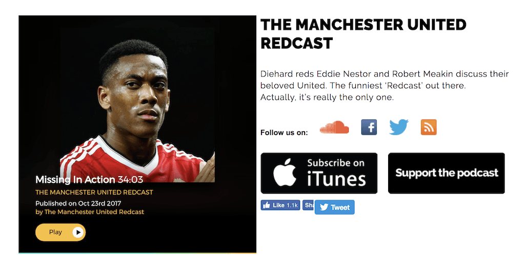Image shows episode artwork and description for The Manchester United Redcast podcast.