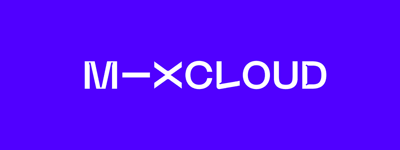 Image shows the Mixcloud logo: white font that reads