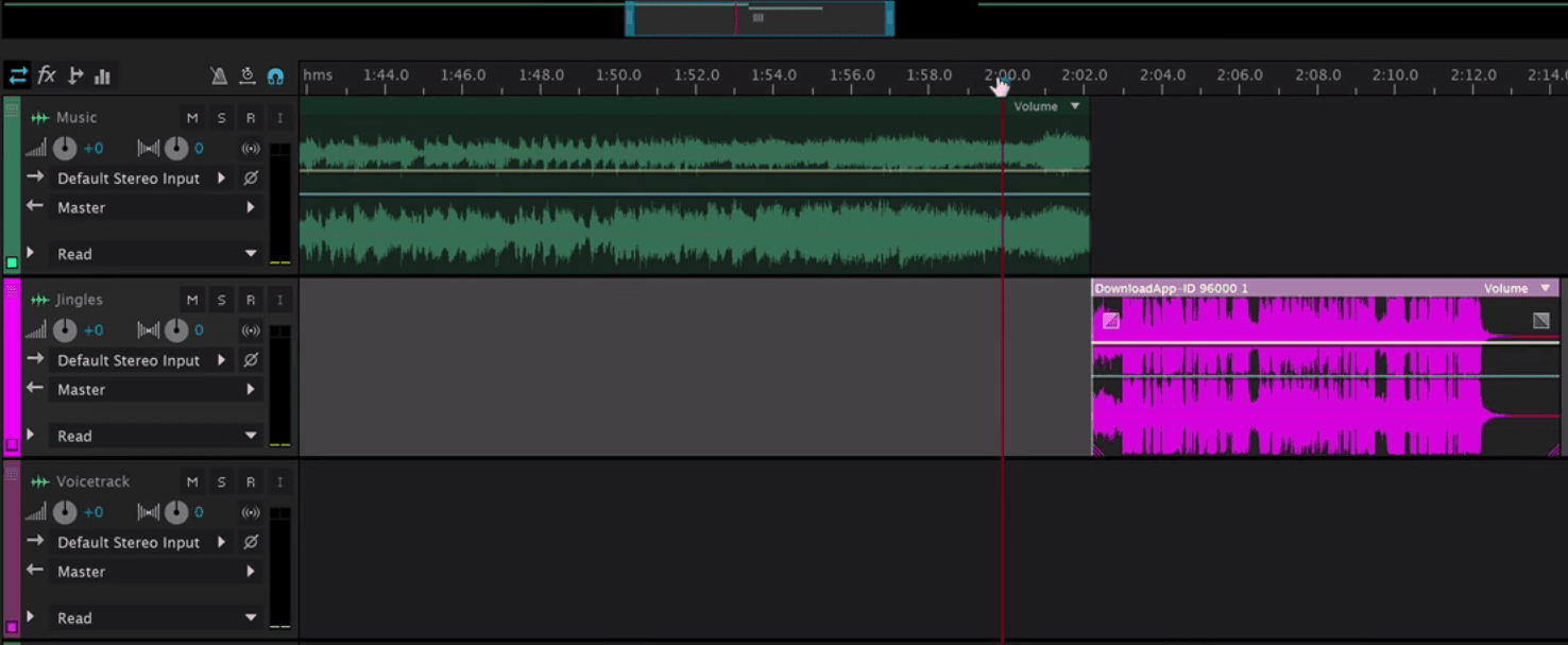 Image shows two audio files in a digital audio workspace, being edited to make a jingle.