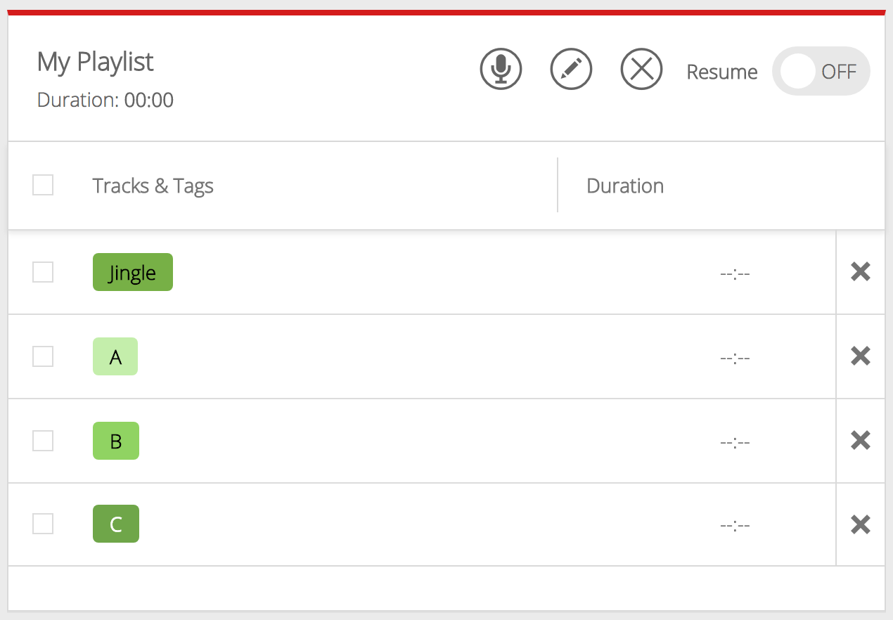 Image shows a playlist example from the Radio.co dashboard, with the option to include or exclude certain music tags.