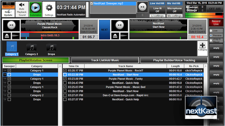 This is a black and blue screenshot of how the Nextkast dashboard Setup appears.