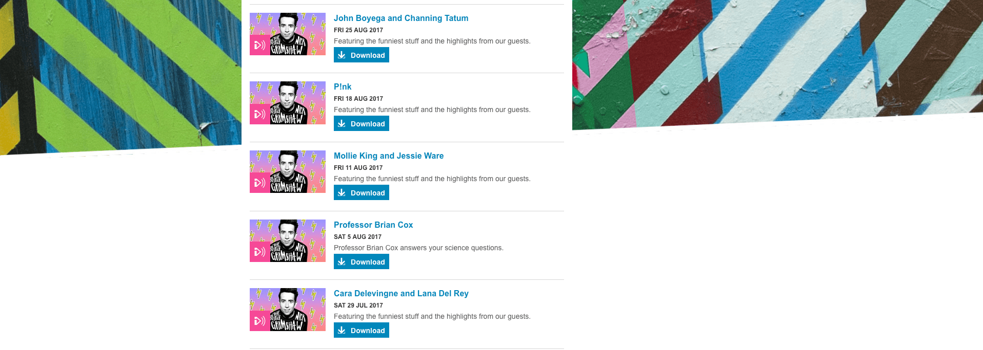 Image shows an episode list for the Professor Brian Cox podcast on the BBC wesbt on the BBC website.