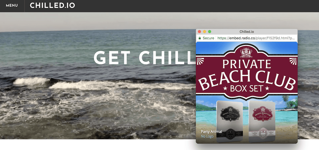 Image is a screenshot of a radio station website with a pop-out radio player visible.