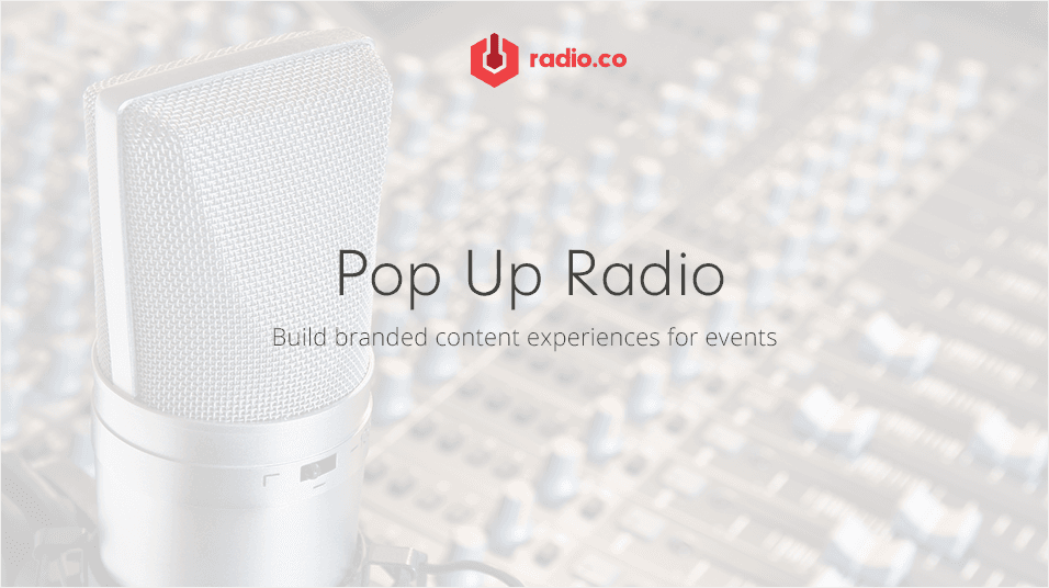 This is a white blurred backdrop. The top of it reads radio.co in red text. The words Popup Radio are in the middle in slim text.