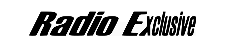 This is the Radio Exclusive logo, simply the two words in a black 'funky font' on a white background.
