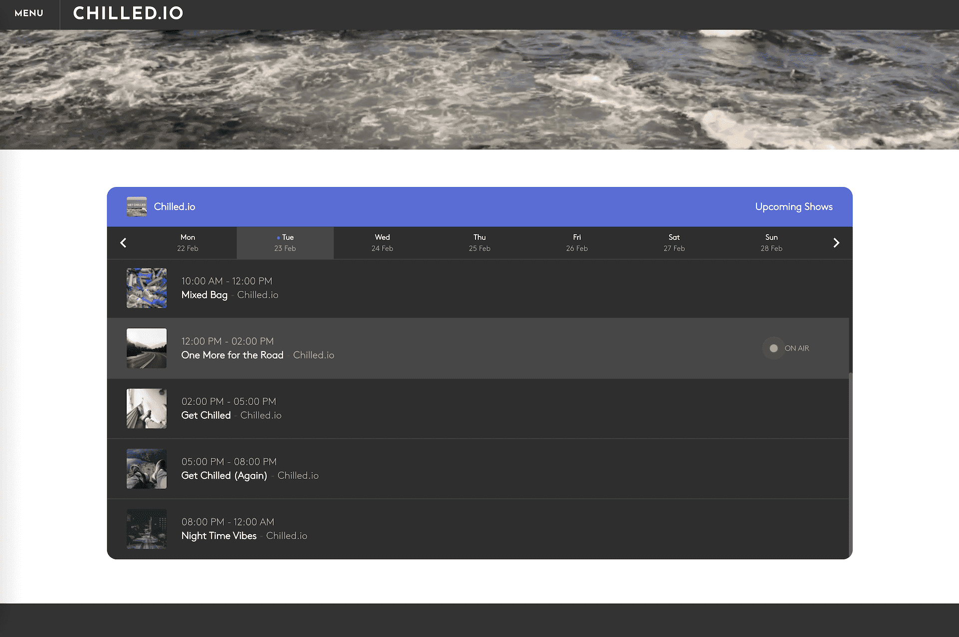 Image shows the embedded radio schedule widget.
