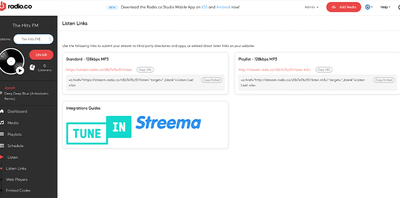 This is a white and black screenshot explaining how to get one's own listening link.