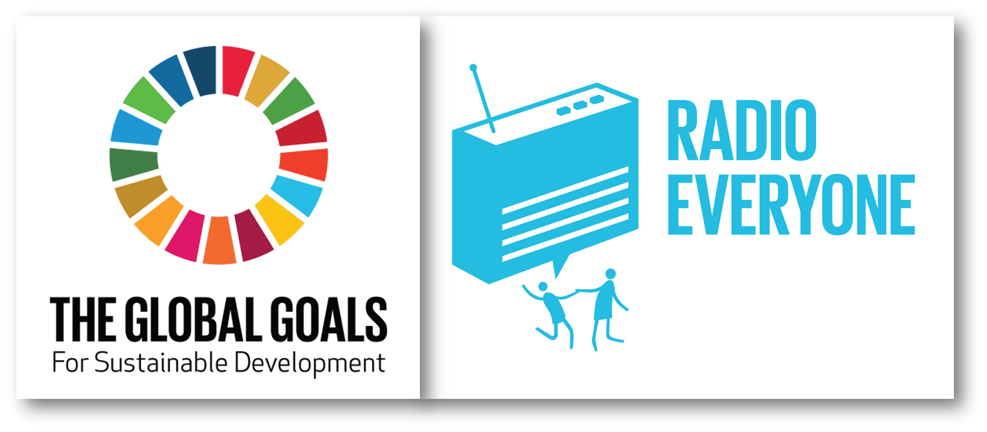 Image shows the logos for The Global Goals and Radio Everyone side by side.