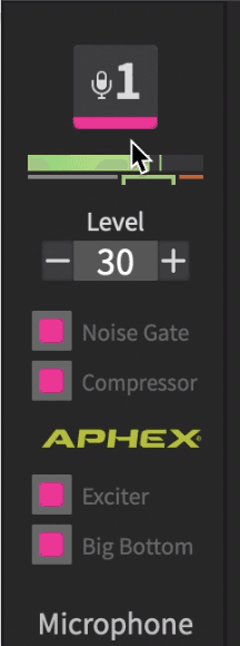 Image shows the vocal affects that can be applied to microphones in Rode Connect.