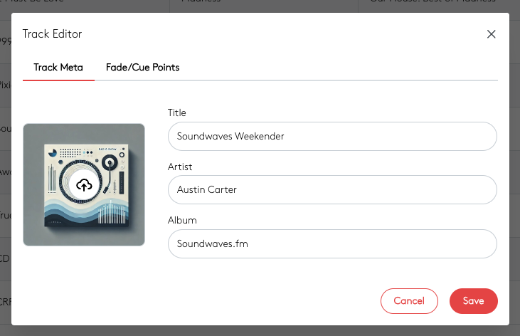 Image shows the Track Editor in the Radio.co dashboard.