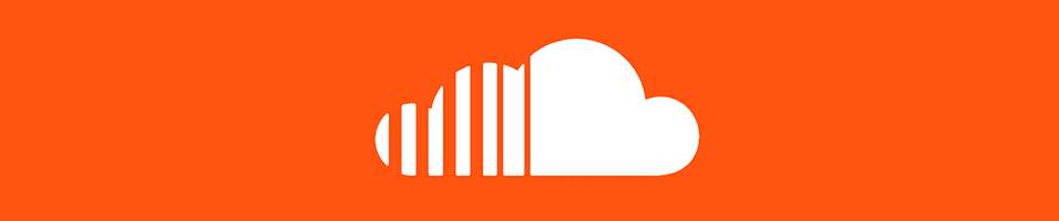 This is an orange backdrop with the Soundcloud logo in the middle of it, a cloud with orange dividing lines on the lefthand side.