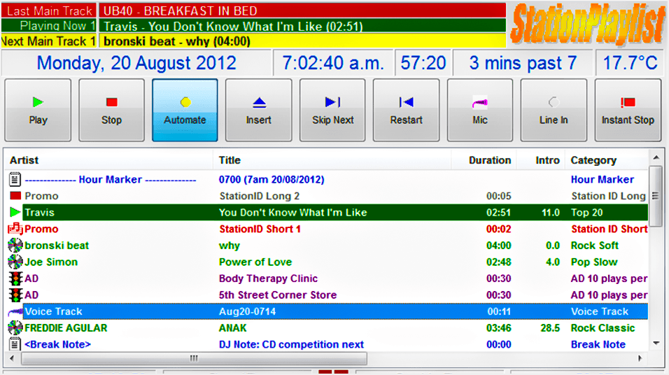 This is a multicoloured screenshot of how the Stationplaylist Studio appears, with an indecipherable list present.