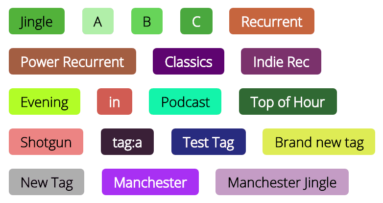 Image shows a selection of tags from a Radio.co account.