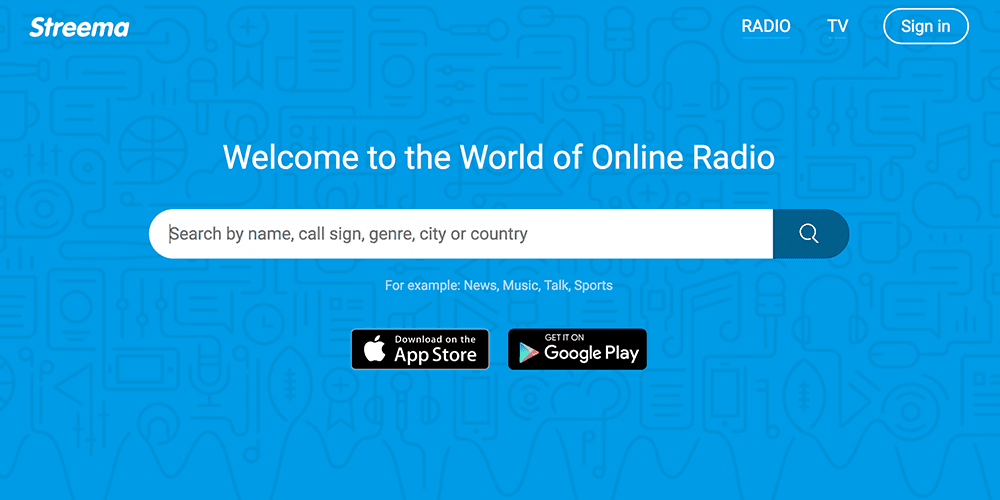 Image shows the homepage for the website Streema.