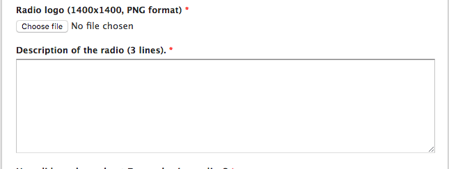 Image shows the Radio Logo and Description fields within the Deezer contact form.