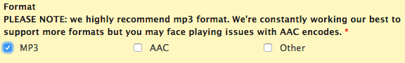 Image shows the Format options within the Deezer contact form.