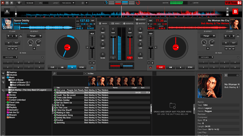 This is a black and white mixing desk screenshot of how the Virtual Dj 8 page appears.