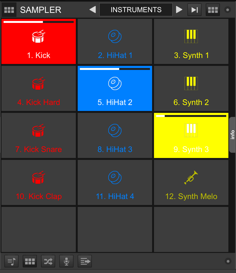 This is a black, red, blue and yellow screenshot of a Virtual DJ 8 Sampler