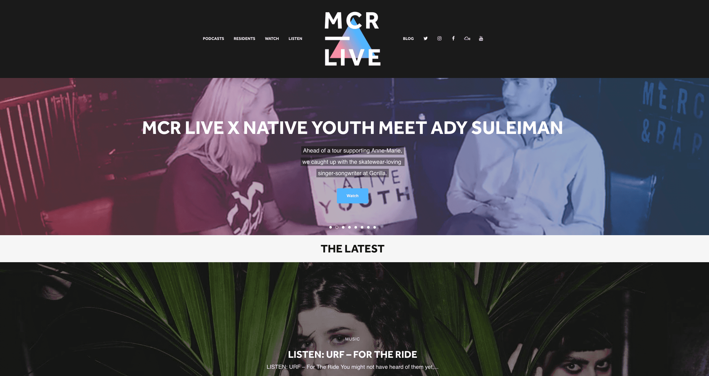Image shows the MCR Live homepage.