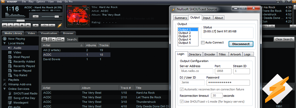 This is a black screenshot illustrating how Winamp Broadcaster appears, with a list of songs just about visible.