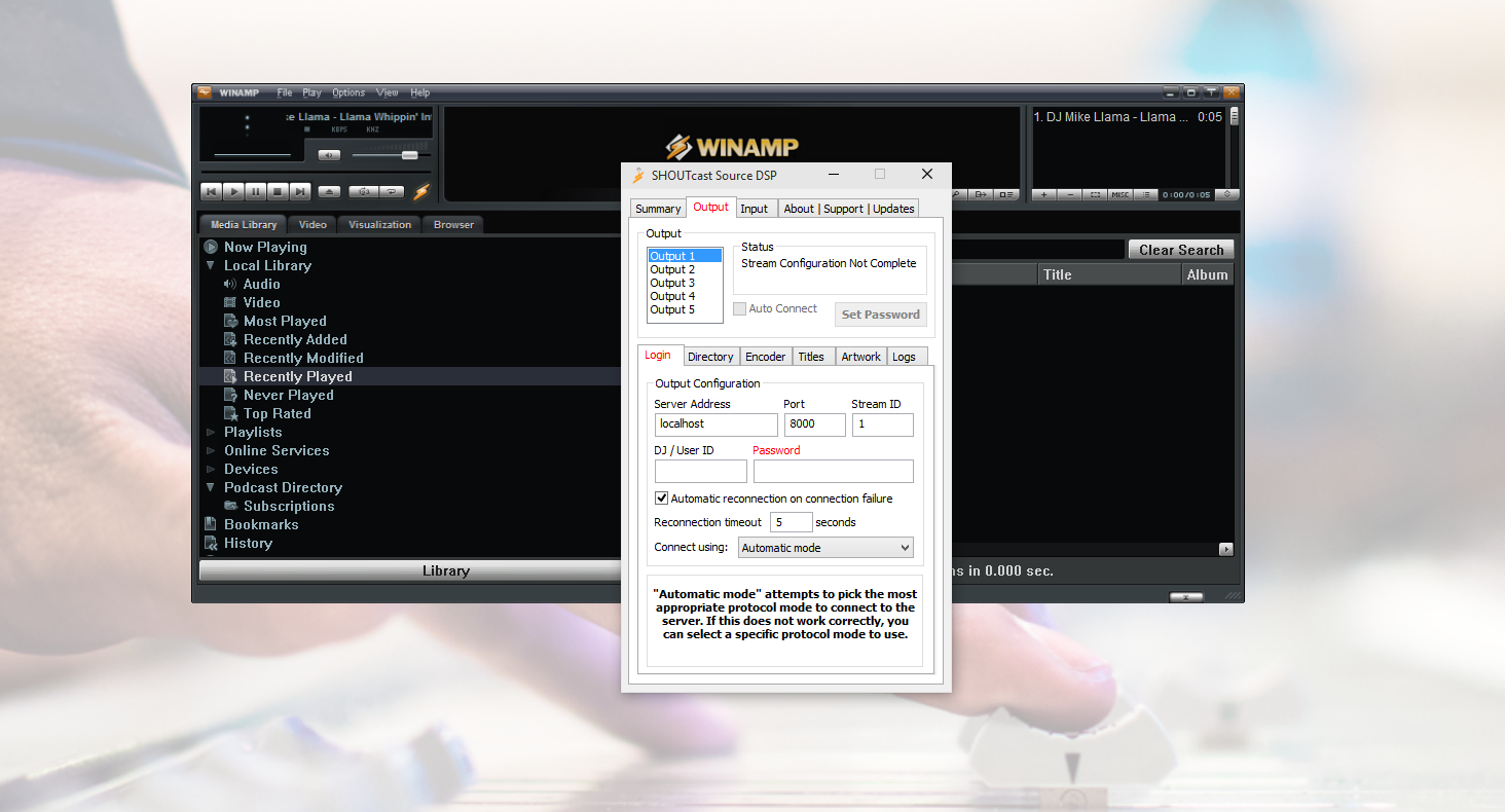 This is a screenshot of how Winamp appears when the SHOUTcast DSP plugin is also installed alongside it.
